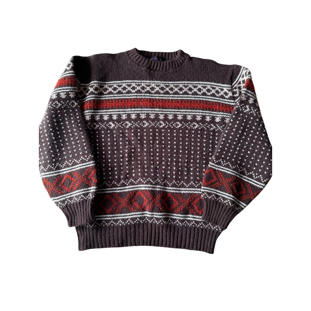 Vintage 70's Dimension by Milford USA Made Brown Orange White XL Knit Sweater
